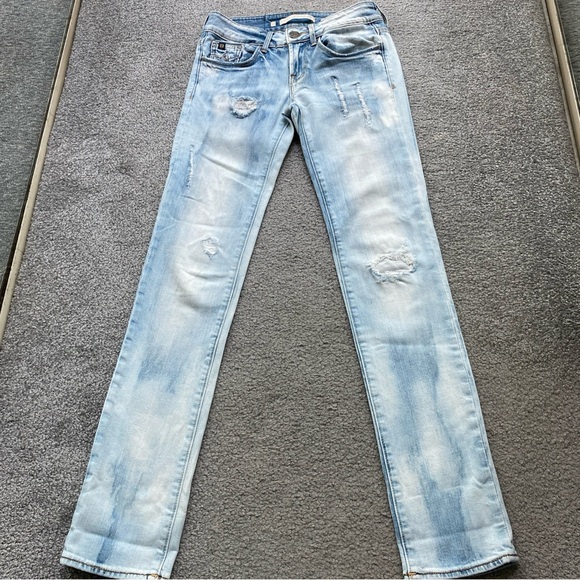 Vintage Crocker Light Blue Faded Distressed Jeans Slim Straight Low Rise  25x30 - Picture 5 of 12